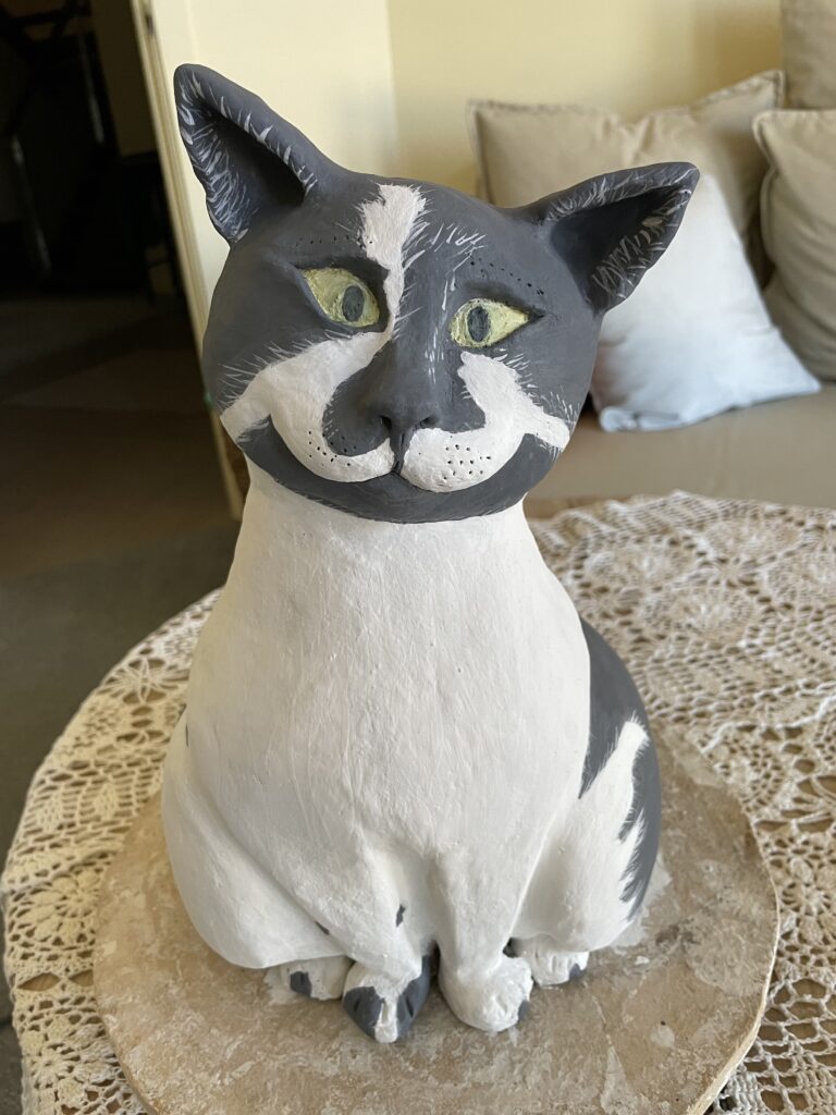 cat pottery with underglaze applied